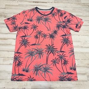 Free Planet Men’s Large Pink Blue Palm Tree Short Sleeve T-shirt Beach Tropical